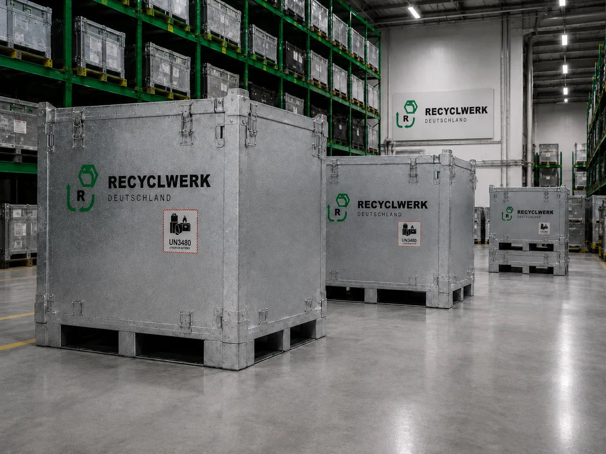 Geöffneter Sicherheitsbehälter zur technischen Einordnung von Lithium-Batterien
